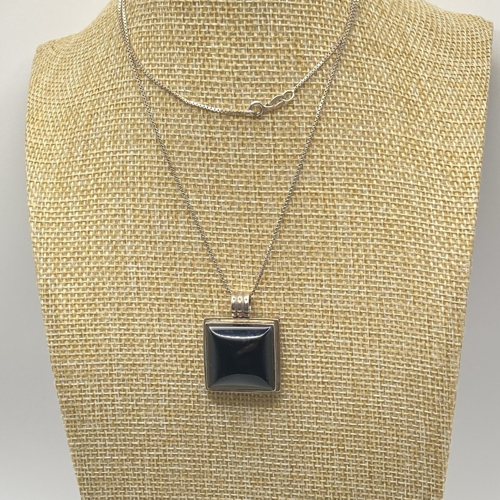 Lucy Williams Sterling Silver Necklace Vintage Black Onyx 26"